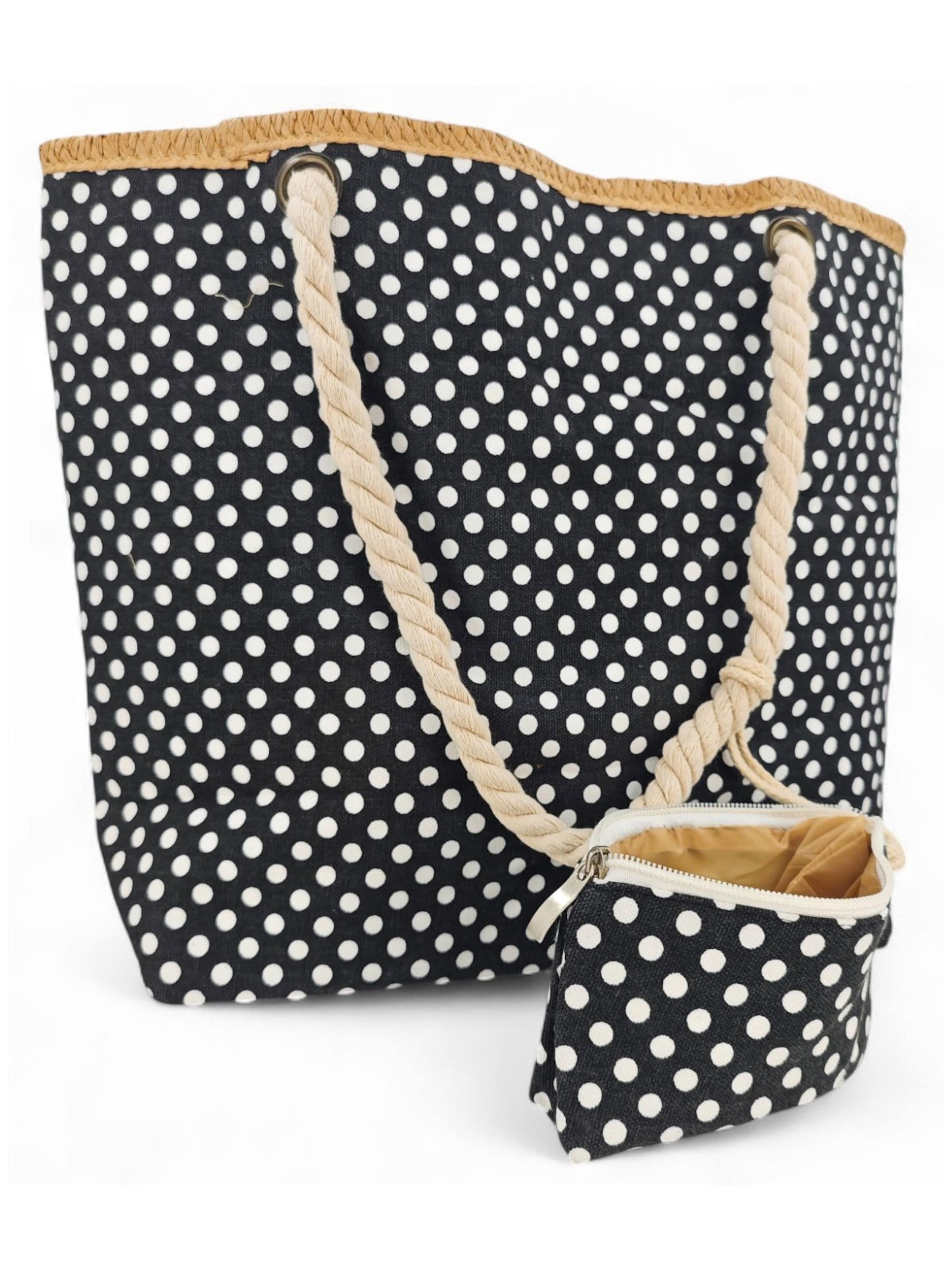 styleBREAKER Strandtasche 'Strandtasche mit Punkte Muster'‌‌‌‌ in Schwarz