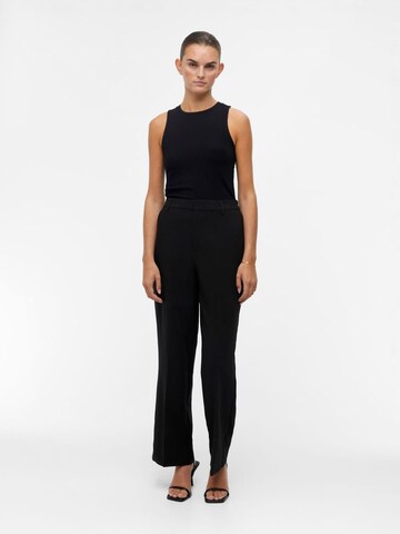 OBJECT Regular Trousers with creases 'Sigrid' in Black