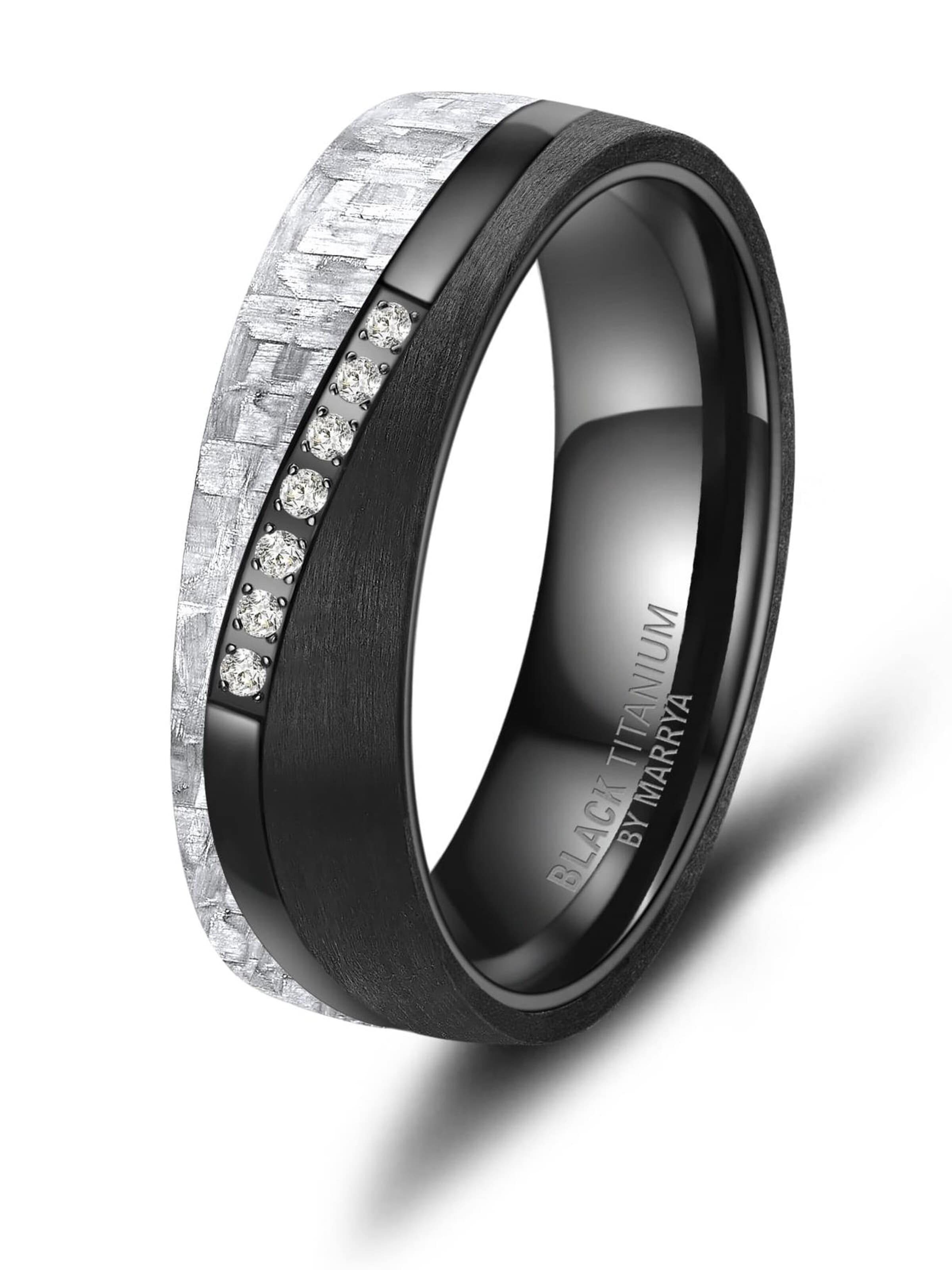 MARRYA Ring 'MARRYA Ehering BT-12 aus Black Titanium – „BLACK & WHITE“ Kollektion' in Black: front