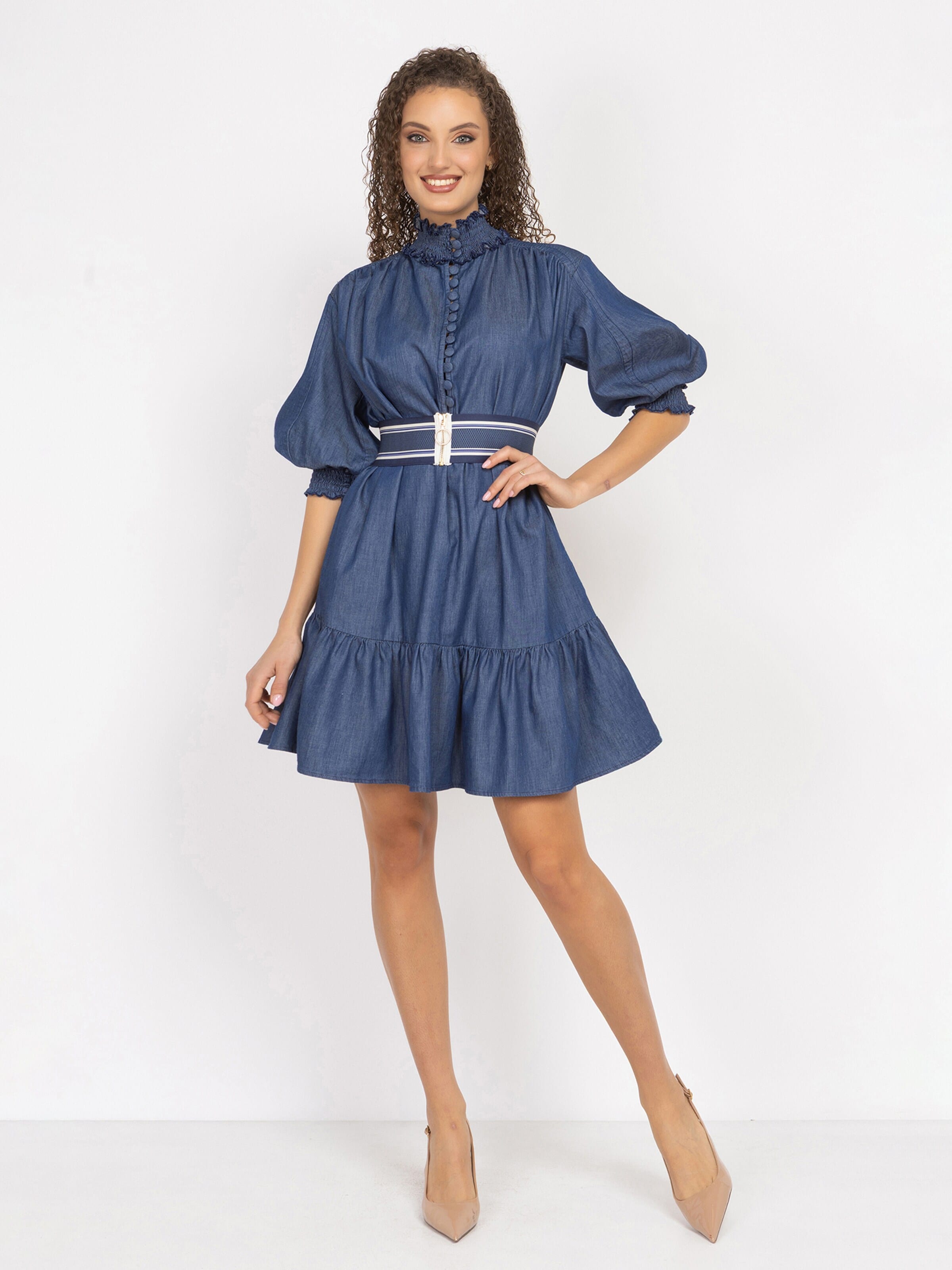 JIORO Jurk 'ESSENTIALS' in Blauw: voorkant