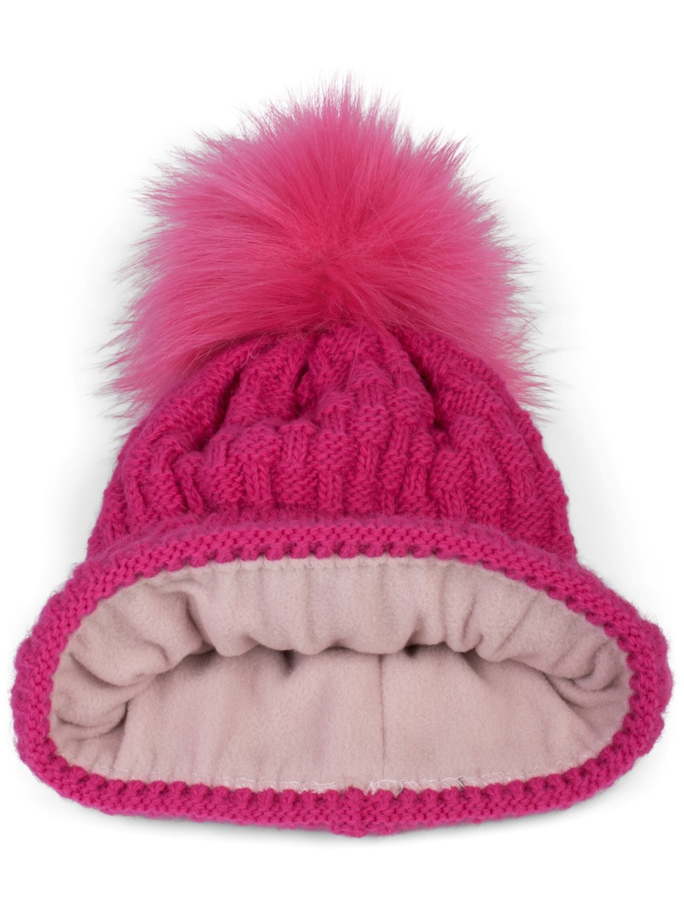 styleBREAKER Mütze 'Strick Bommelmütze mit Flecht Muster'‌‌‌‌‌‌‌‌ in Pink