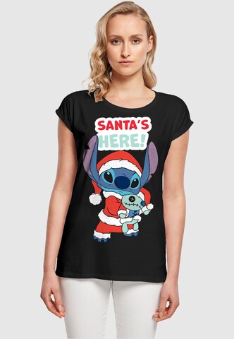 ABSOLUTE CULT Shirt 'Lilo And Stitch - Santa Is Here' in Zwart: voorkant