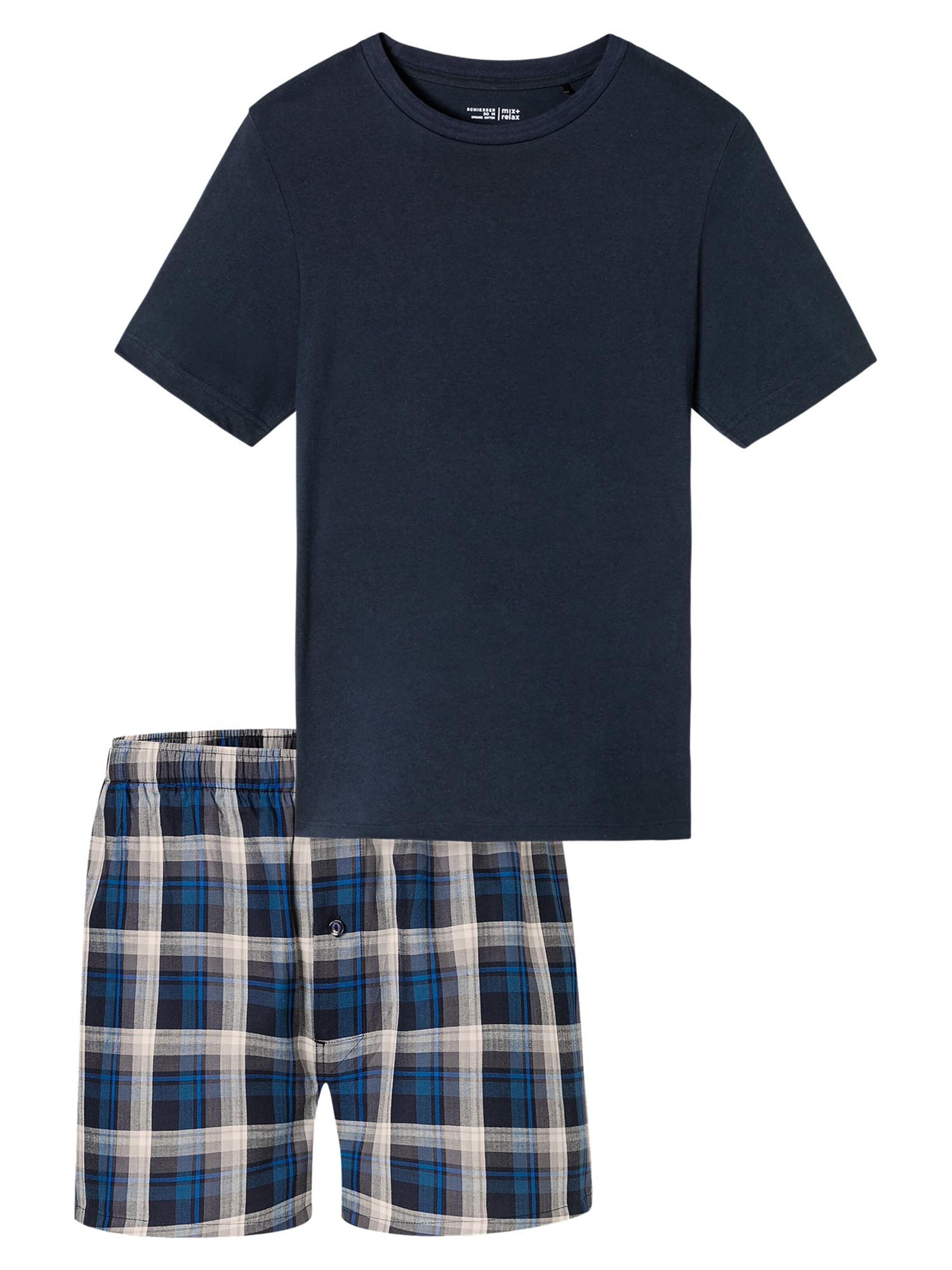 SCHIESSER Pyjama kurz 'Cotton'‌‌‌‌‌‌‌‌‌ in Blau: Vorderseite