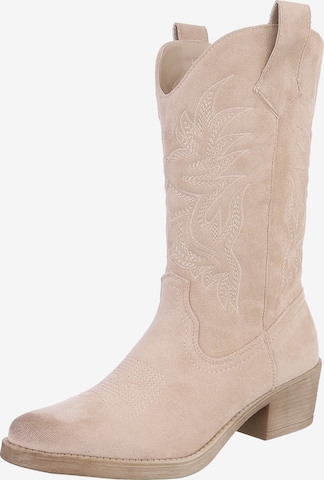 Ital-Design Cowboy Boots in Beige: front
