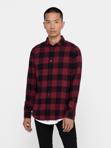 Only & Sons Slim fit Button Up Shirt 'Gudmund' in Red: front