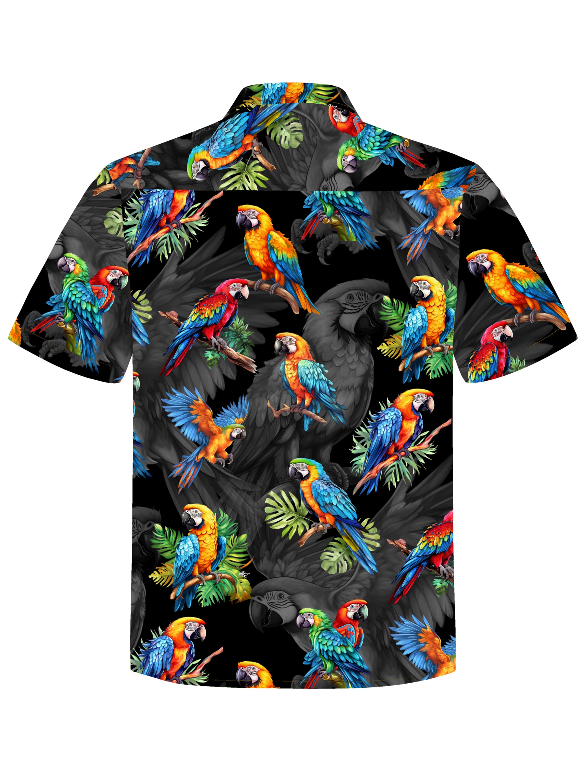 Hawaiihemdshop.de Regular fit Button Up Shirt 'Hawaiihemd Hawaiian Parrots' in Black