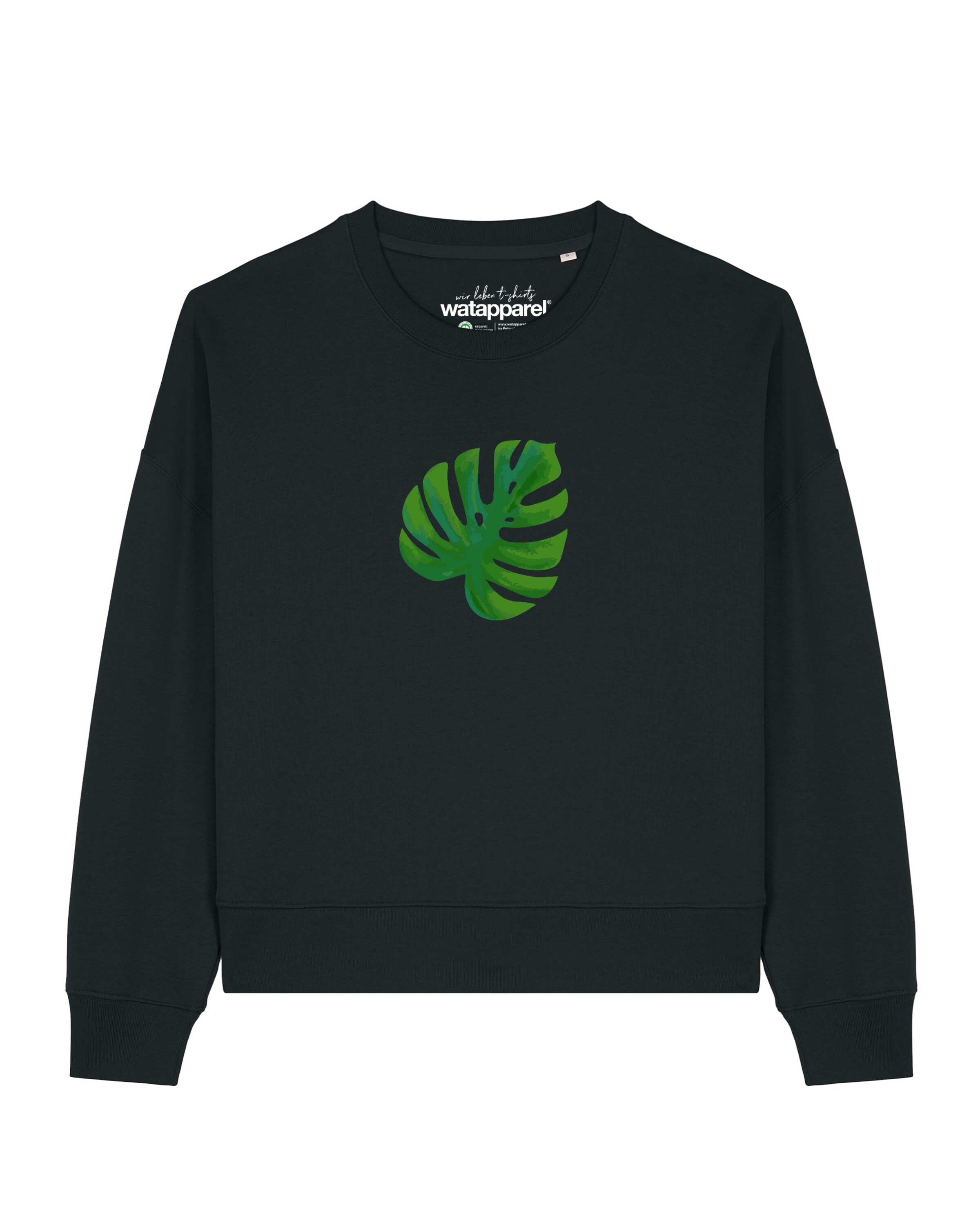 Watapparel Sweatshirt 'Monstera 2.0 ' in Zwart: voorkant