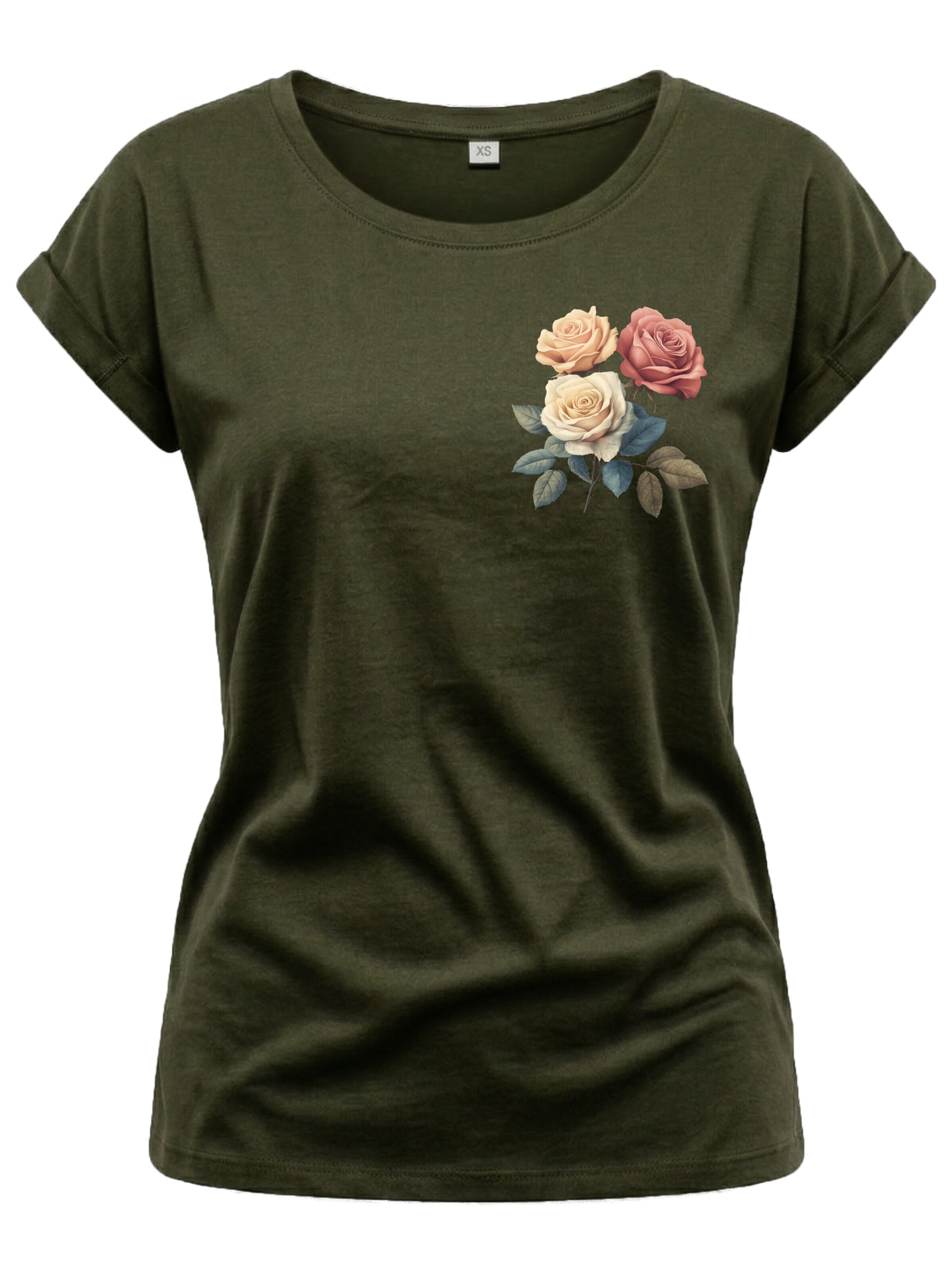 MAKAYA Shirt 'Three Roses' in Green: front
