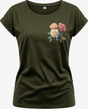 MAKAYA Shirt 'Three Roses' in Green: front