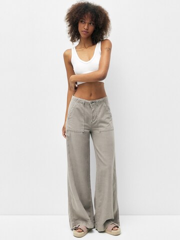 Wide leg Pantaloni de la Pull&Bear pe gri