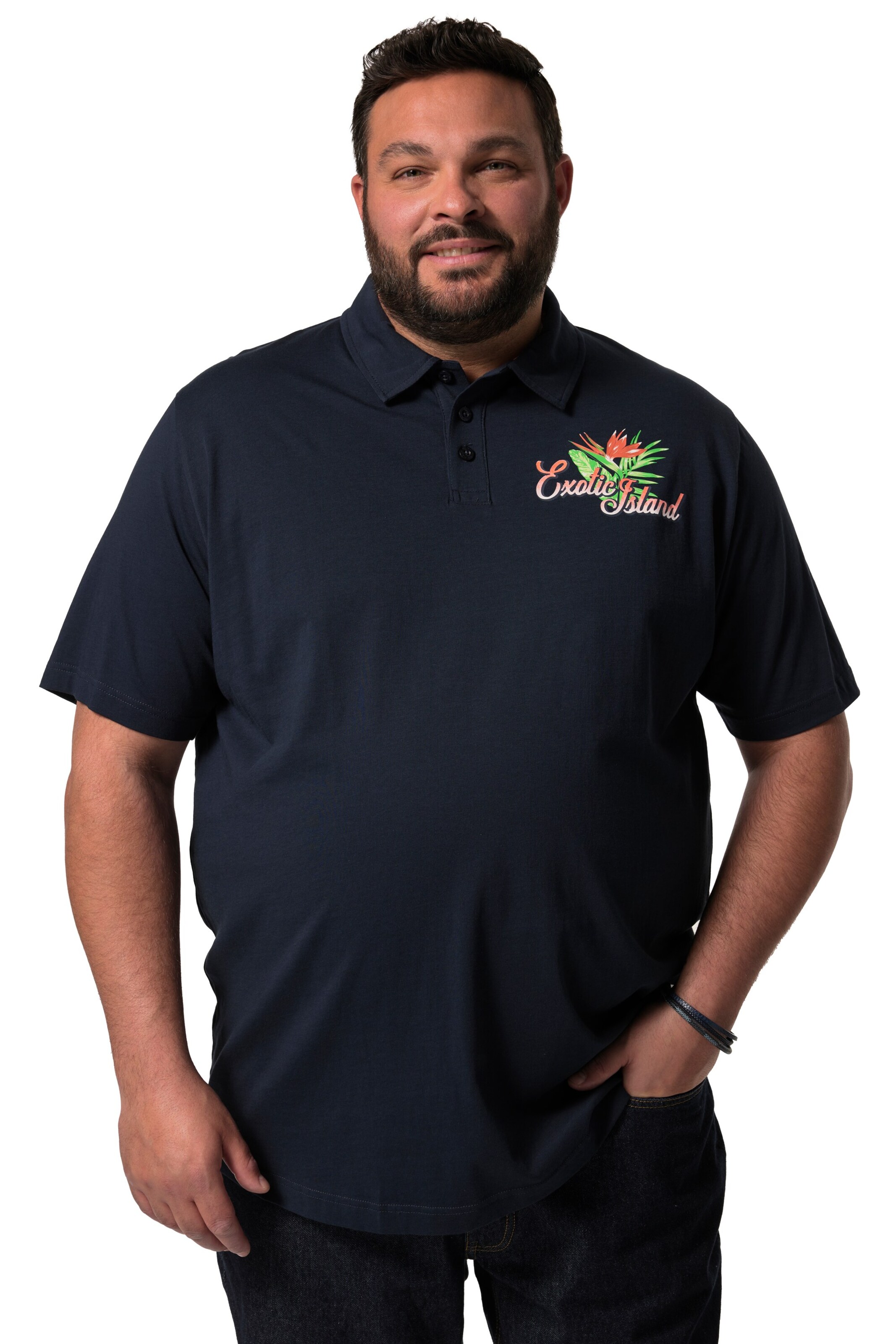 Men Plus Poloshirt in Blau: Vorderseite