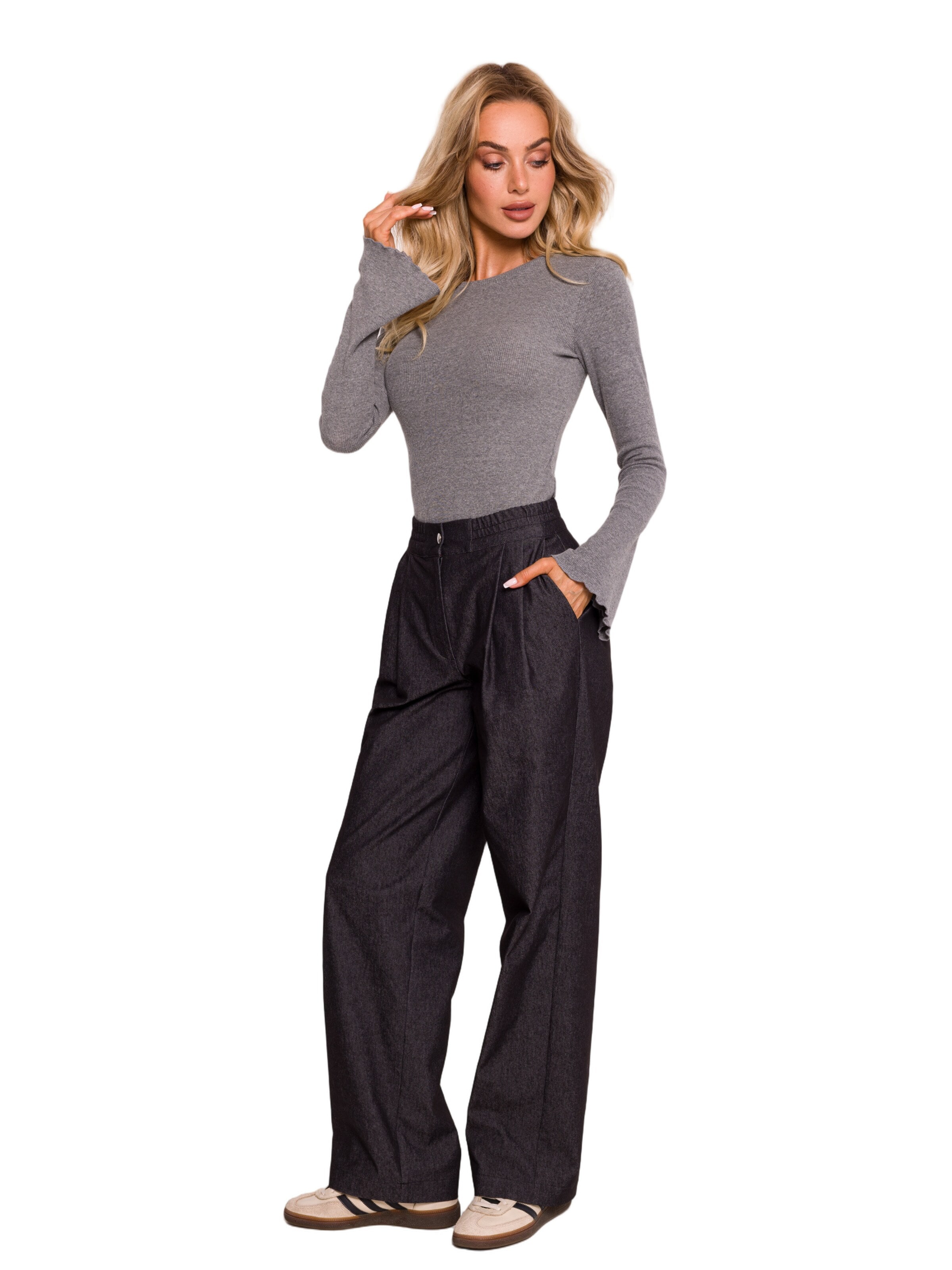 Wide leg Pantaloni de la made of emotion pe gri