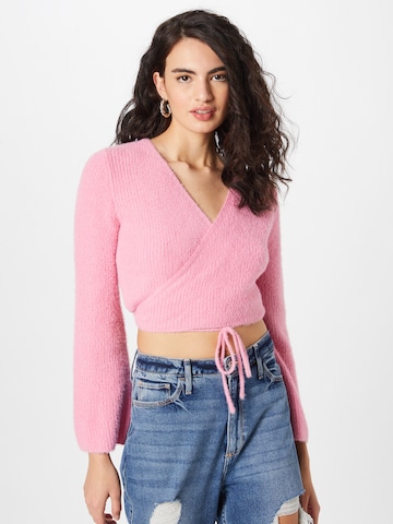 NEON & NYLON Knit Cardigan in Pink: front