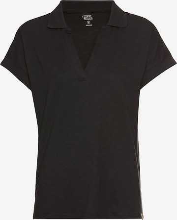 CAMEL ACTIVE Kurzarmshirt mit Polokragen und überschnittenen Schultern in Schwarz: Vorderseite