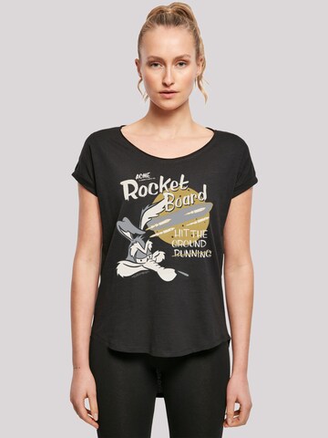 F4NT4STIC Shirt 'Looney Tunes Wile E Coyote Rocket Board Cartoon' in Black: front