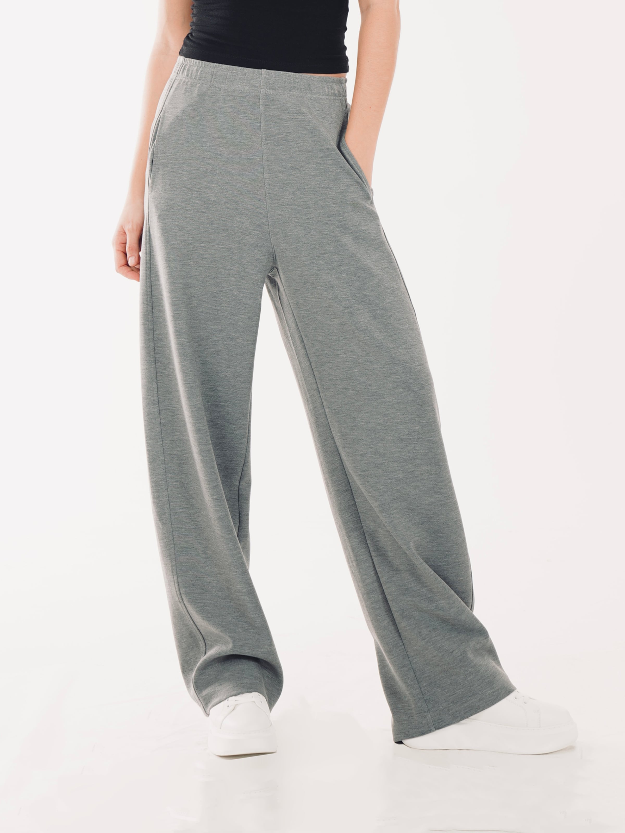 Regular Pantalon 'YOLIGEX Lockere Hose Melange Modal mit Gummibund' yoligex en gris