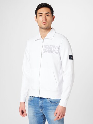 TOMMY HILFIGER Zip-Up Hoodie in White: front