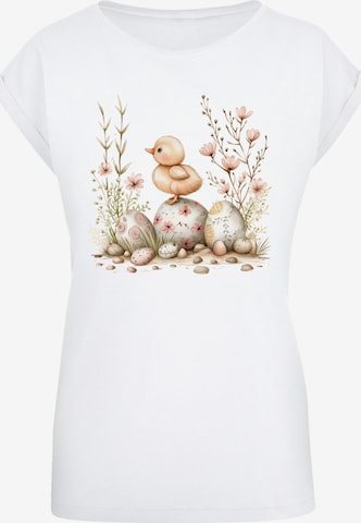 F4NT4STIC Shirt 'Ostern Küken Ei Blumen' in Wit: voorkant