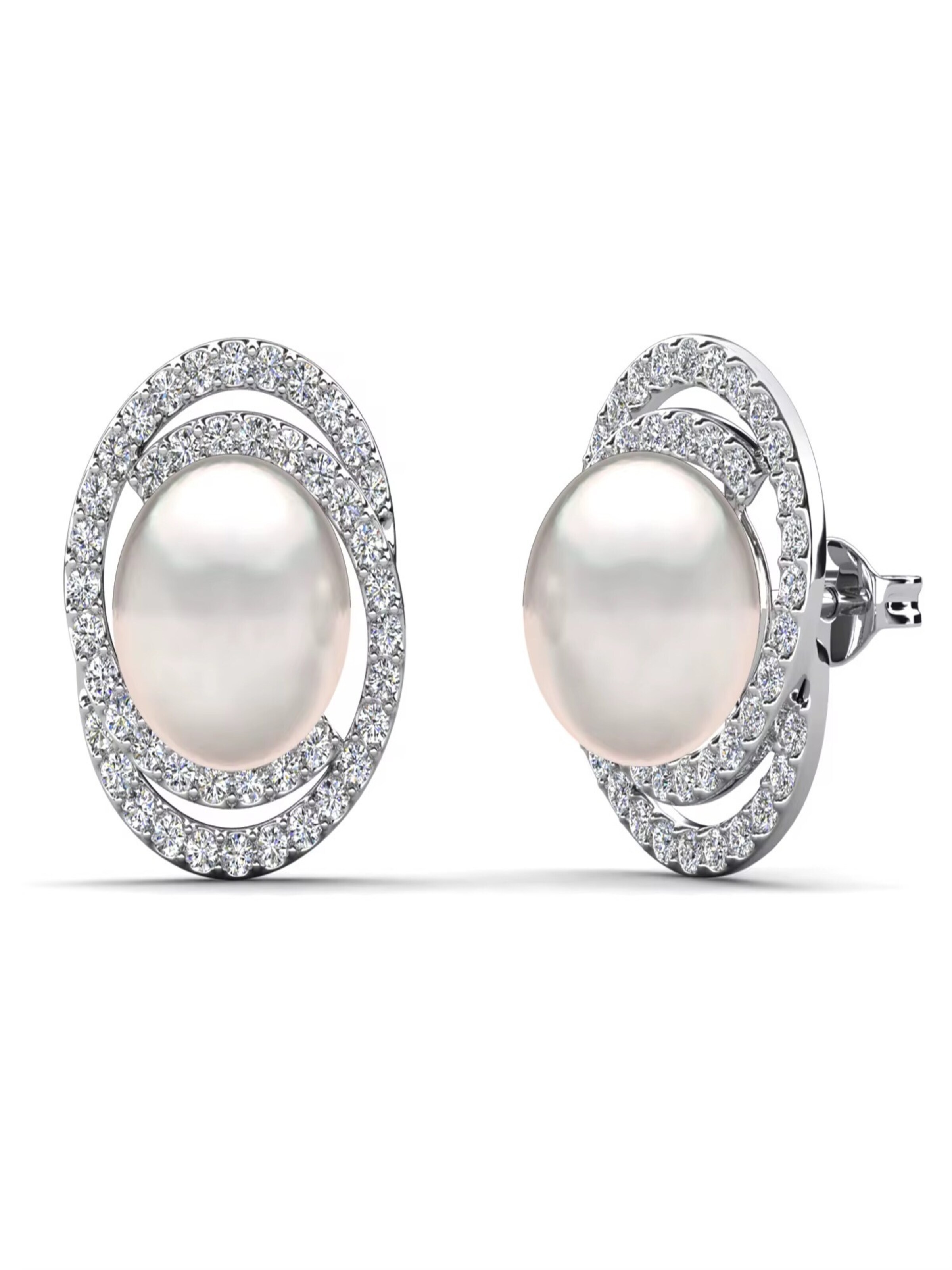 ROUGEMONT Jewellery Ohrringe 'Funkelnde Perlen Damen Ohrstecker'‌‌‌‌‌‌‌‌ in Silber: Vorderseite