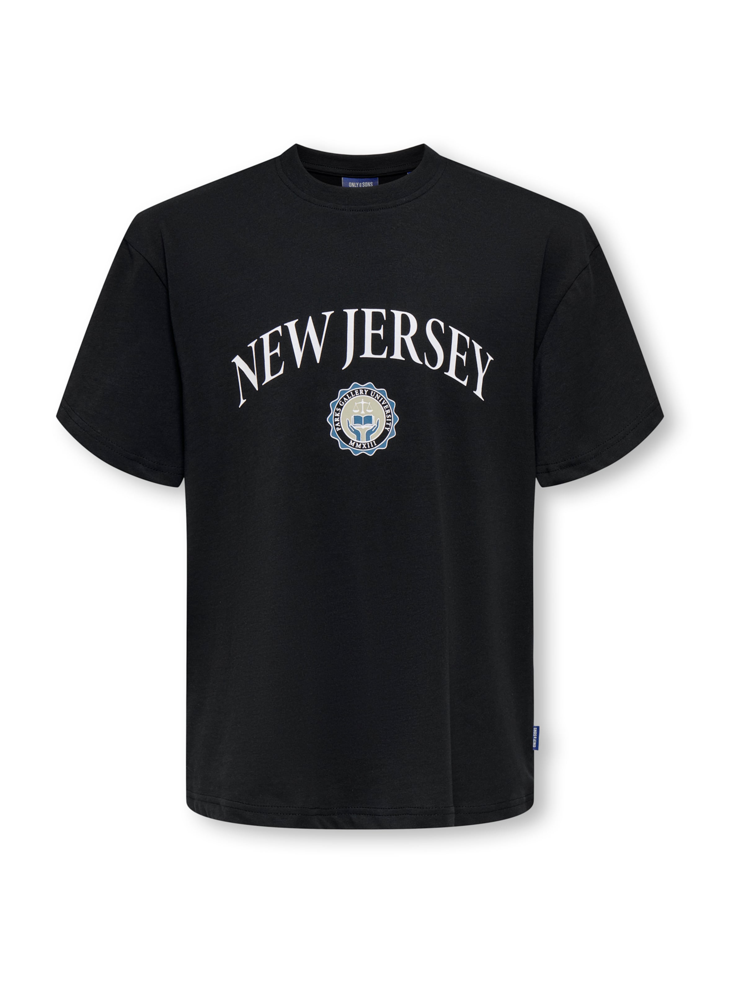 Only & Sons Junior - Camiseta 'OSJCONISH UNIVERSITY' en negro: frente