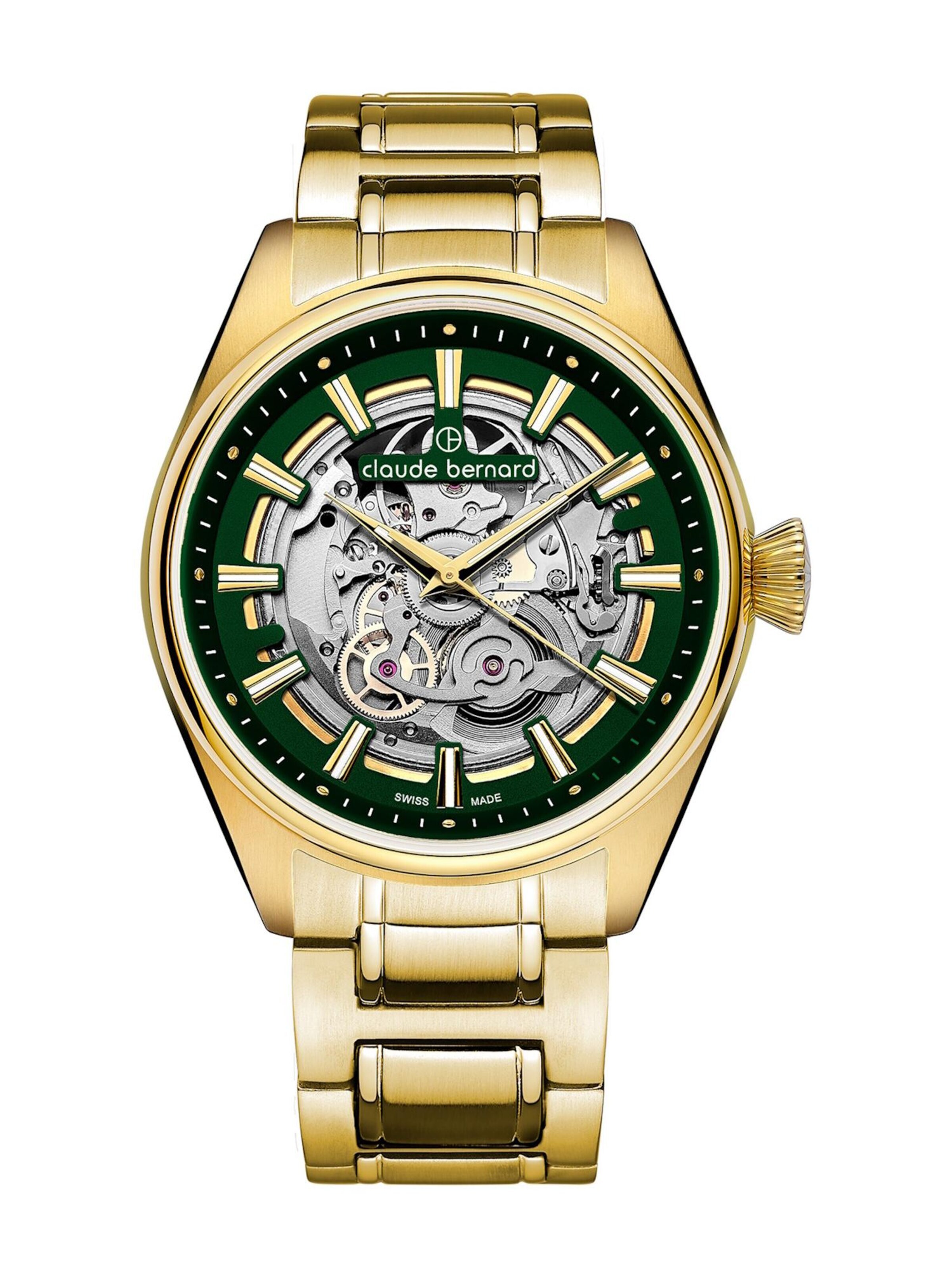 Claude Bernard Analog Watch 'Proud Heritage Automatic Skeleton' in Gold: front