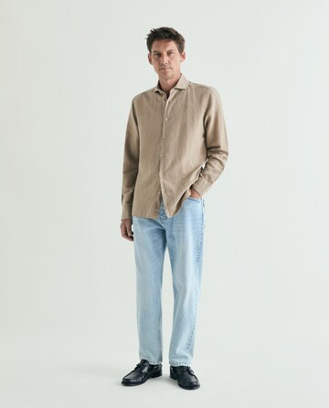 Scalpers Regular Fit Vintage Linen Shirt ' ' in Braun: Vorderseite