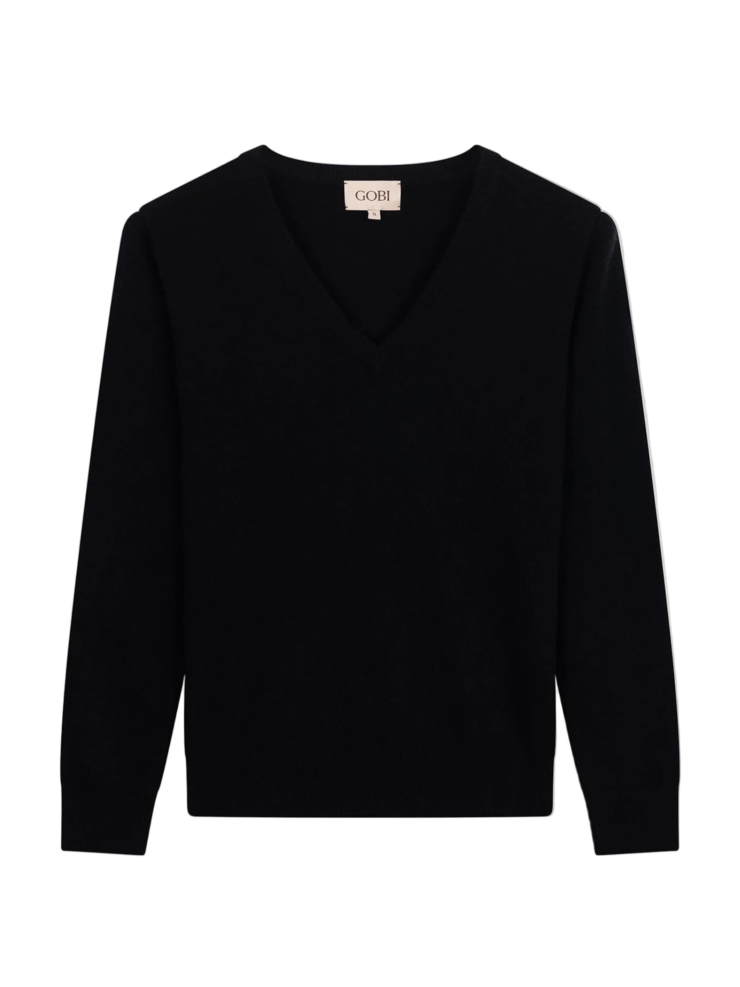GOBI Cashmere Sweater 'Timeless Cashmere V-Neck Sweater' in Black: front