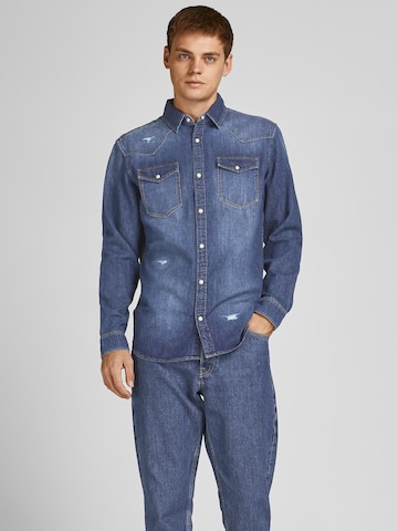 JACK & JONES - Slim Fit Camisa 'SHERIDAN' em azul: frente