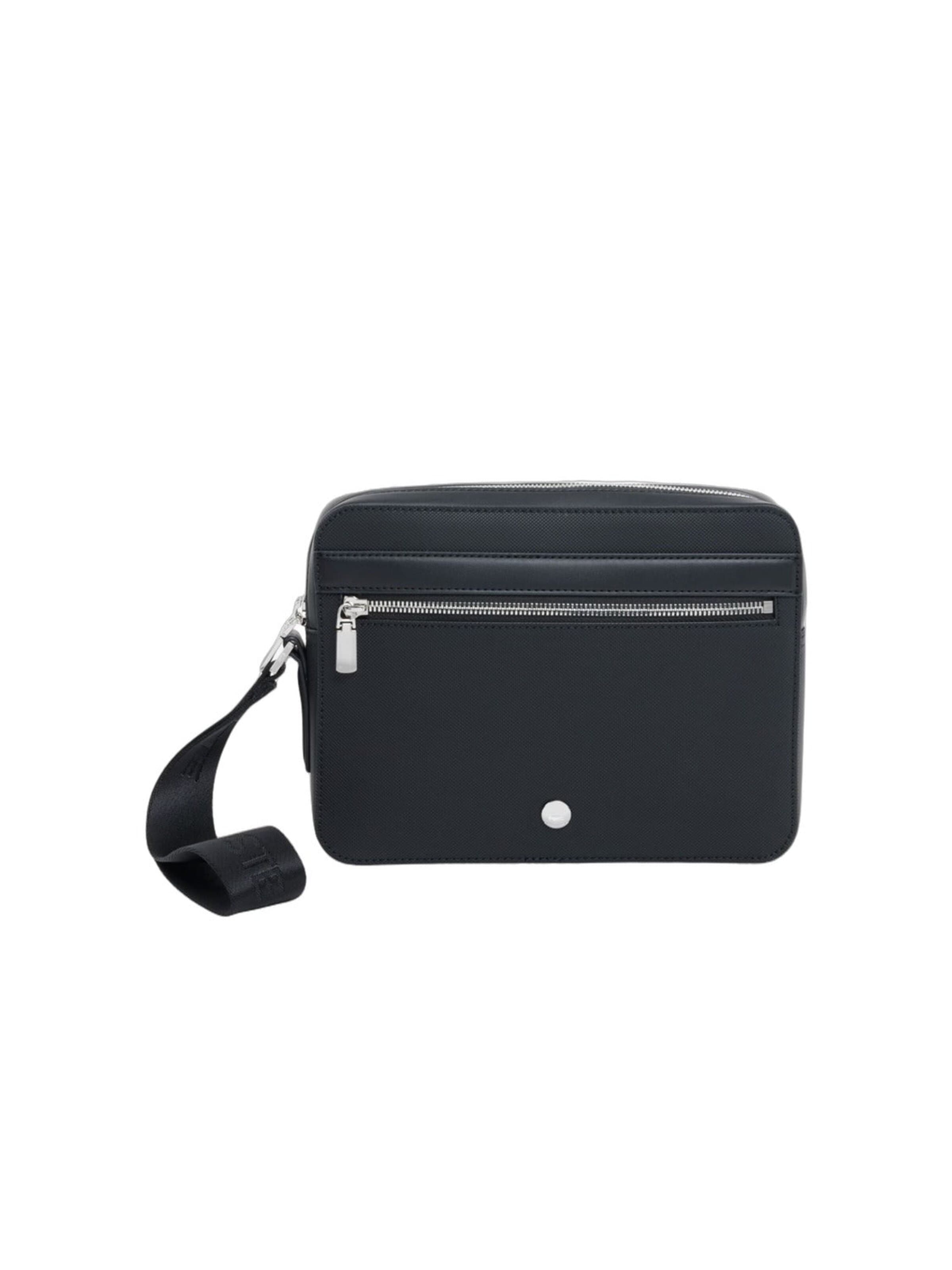 LACOSTE - Bolso de hombro 'Lacoste Pochette Homme Langon en Petit Piqué Noir' en negro: frente