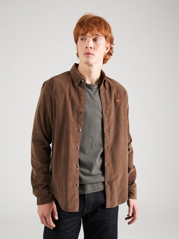 Abercrombie & Fitch Regular fit Button Up Shirt in Brown: front