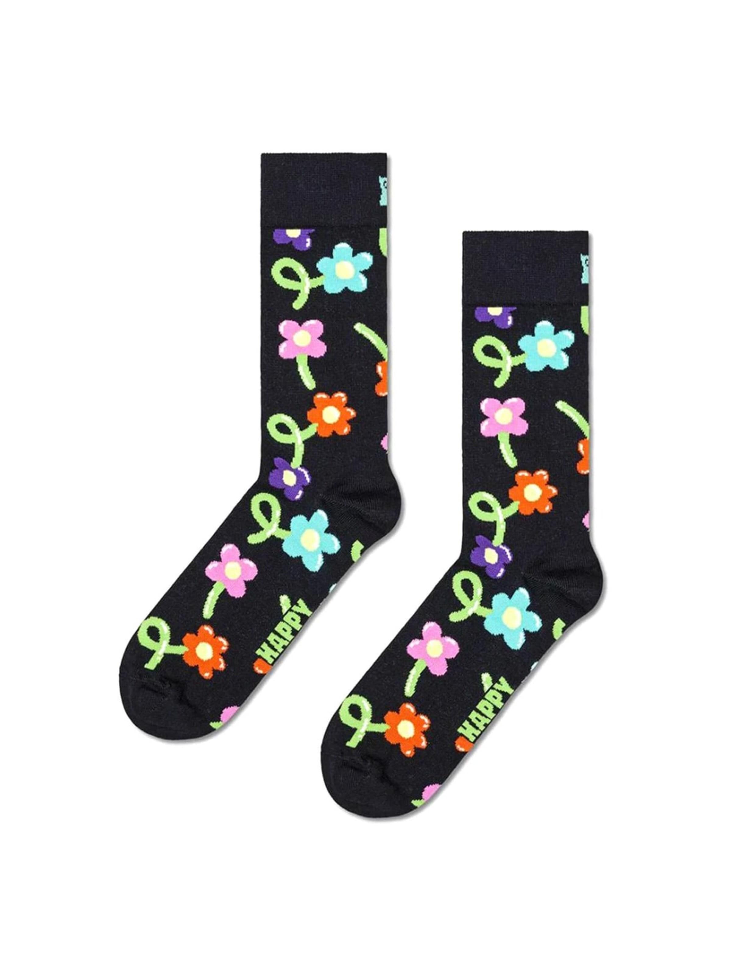 Calzino 'Balloon Flower' di Happy Socks in nero: frontale