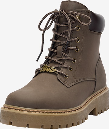 Pull&Bear Lace-Up Boots 'STWD' in Brown: front