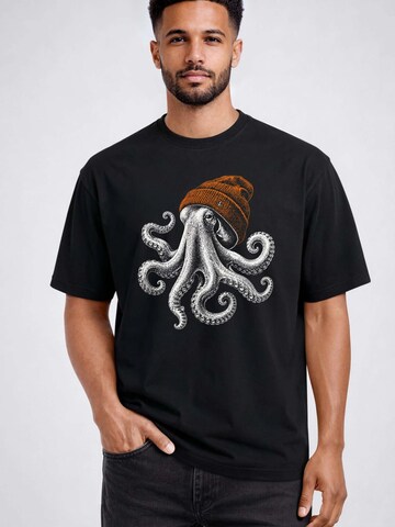 Neverless Shirt 'oktopus Beanie' in Black