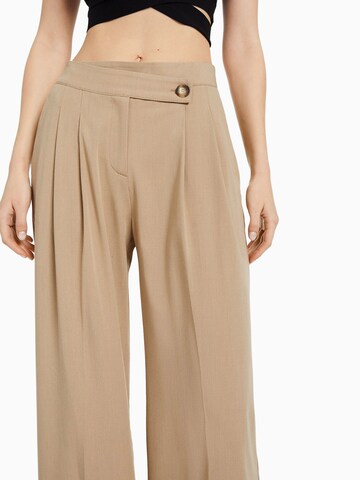 Bershka Wide Leg Bukser med fals i beige