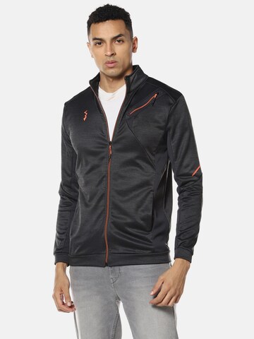 Campus Sutra Zip-Up Hoodie in Black: front