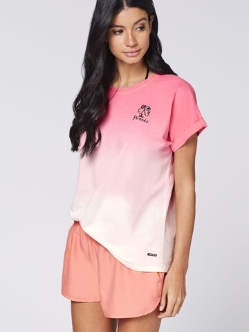 CHIEMSEE T-Shirt ' im Dip-Dye-Look mit Stickerei ' in Pink