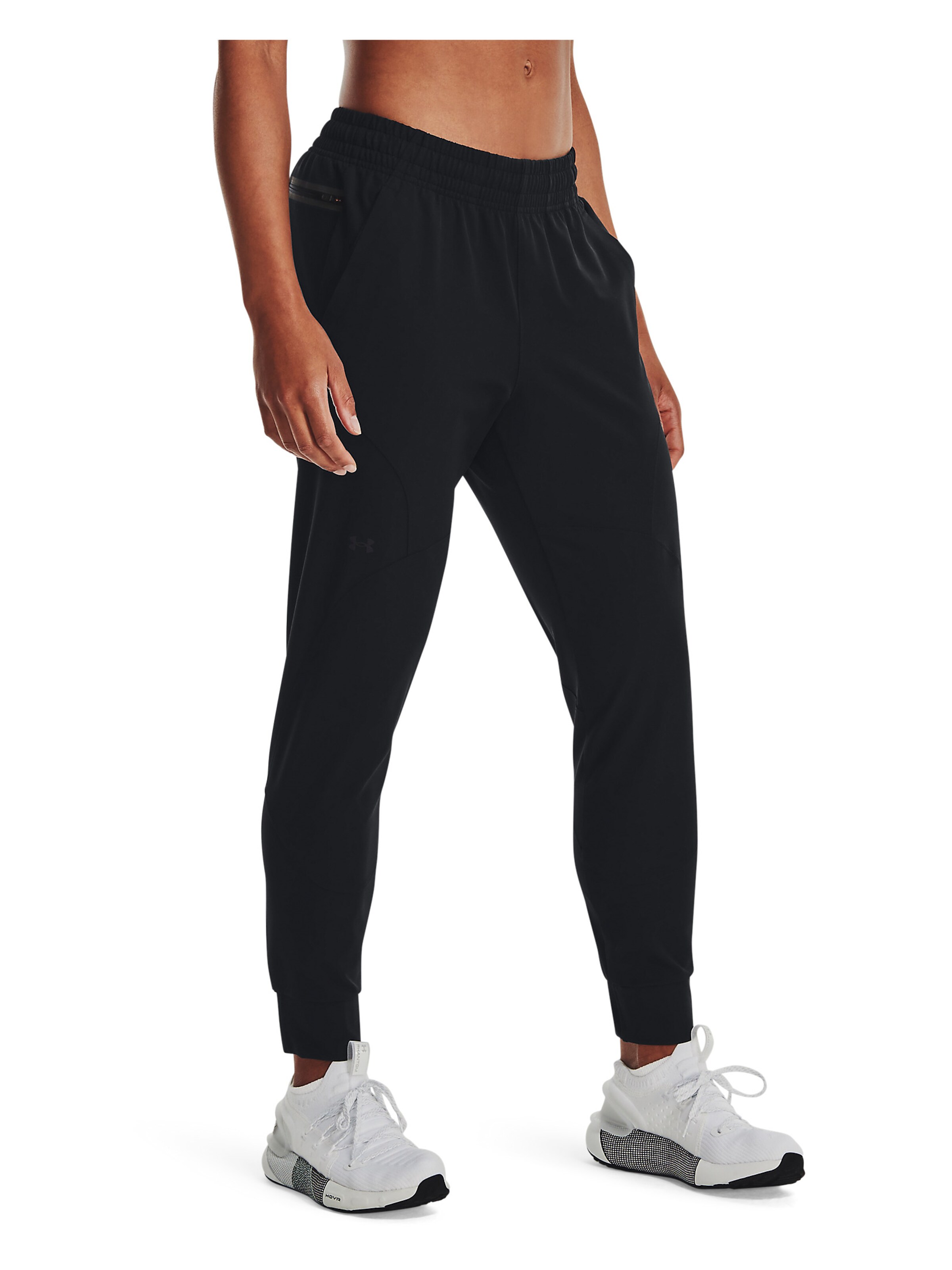 UNDER ARMOUR Tapered Workout Pants 'Unstoppable' in Black: front