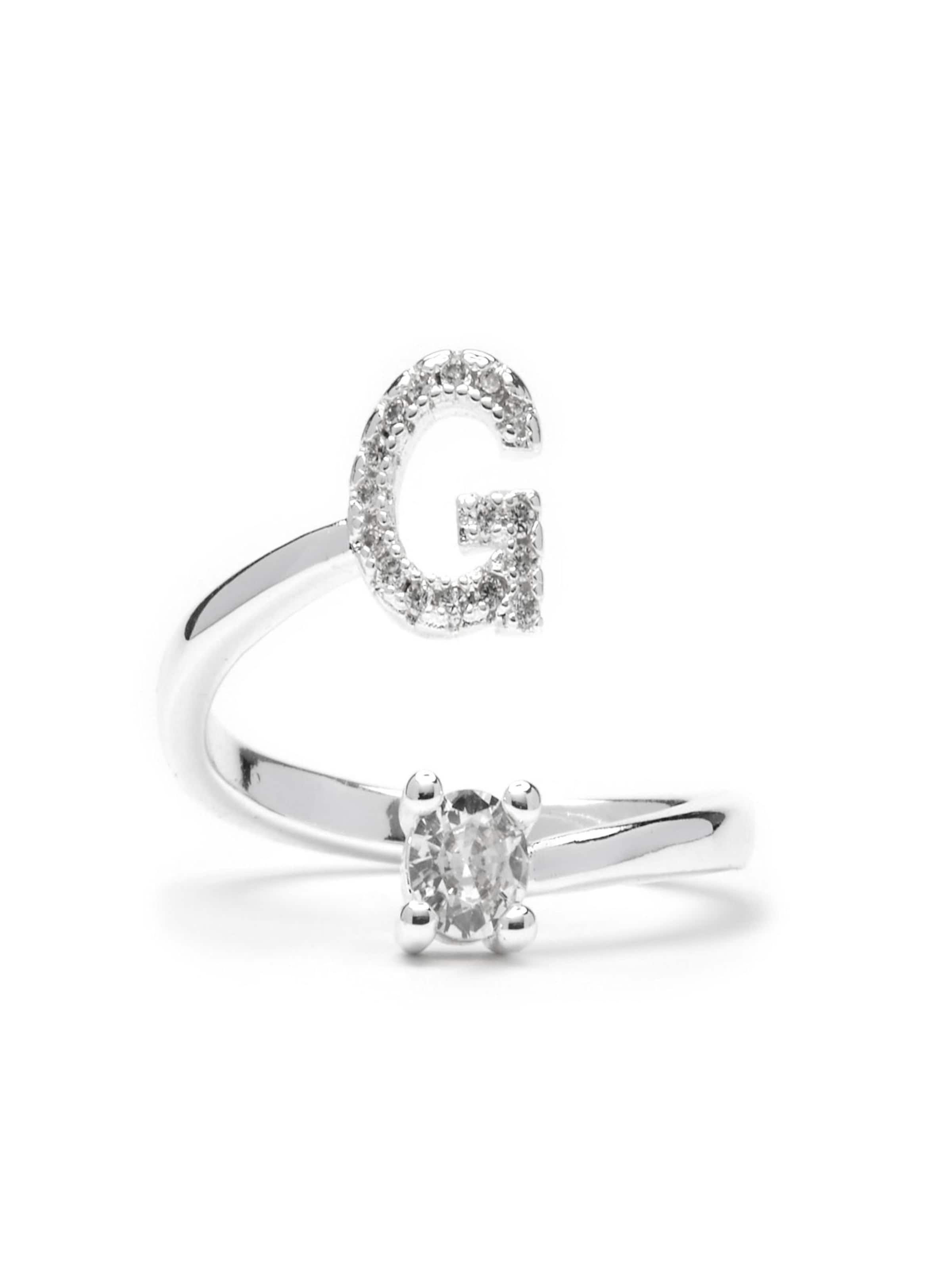 Luxenter Ring 'Alphabet G' in 50-60 in de kleur Zilvergrijs, Productweergave