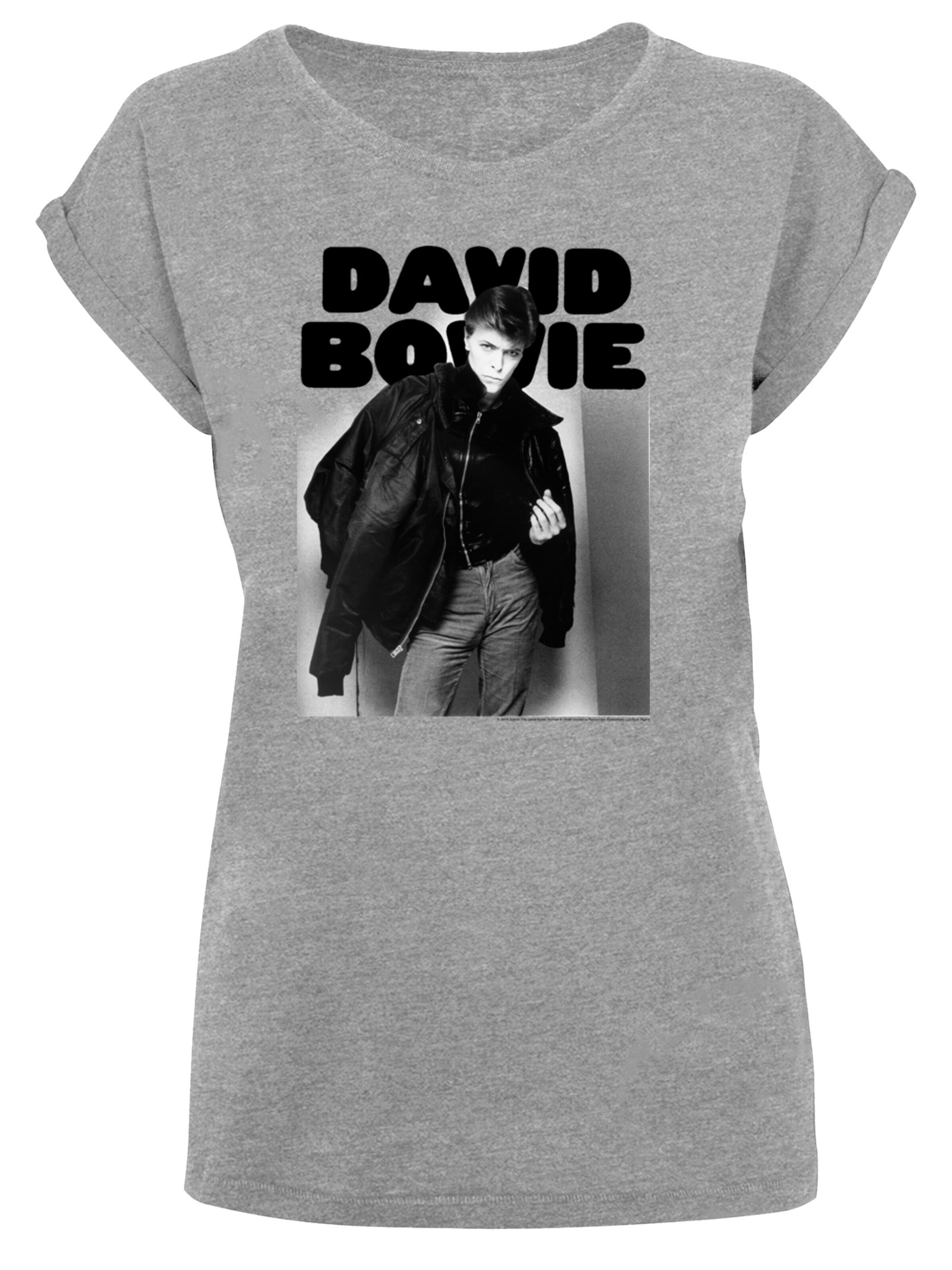 F4NT4STIC Shirt 'David Bowie Jacket Photograph' in de kleur Grijs / Grijs gemêleerd / Zwart, Productweergave