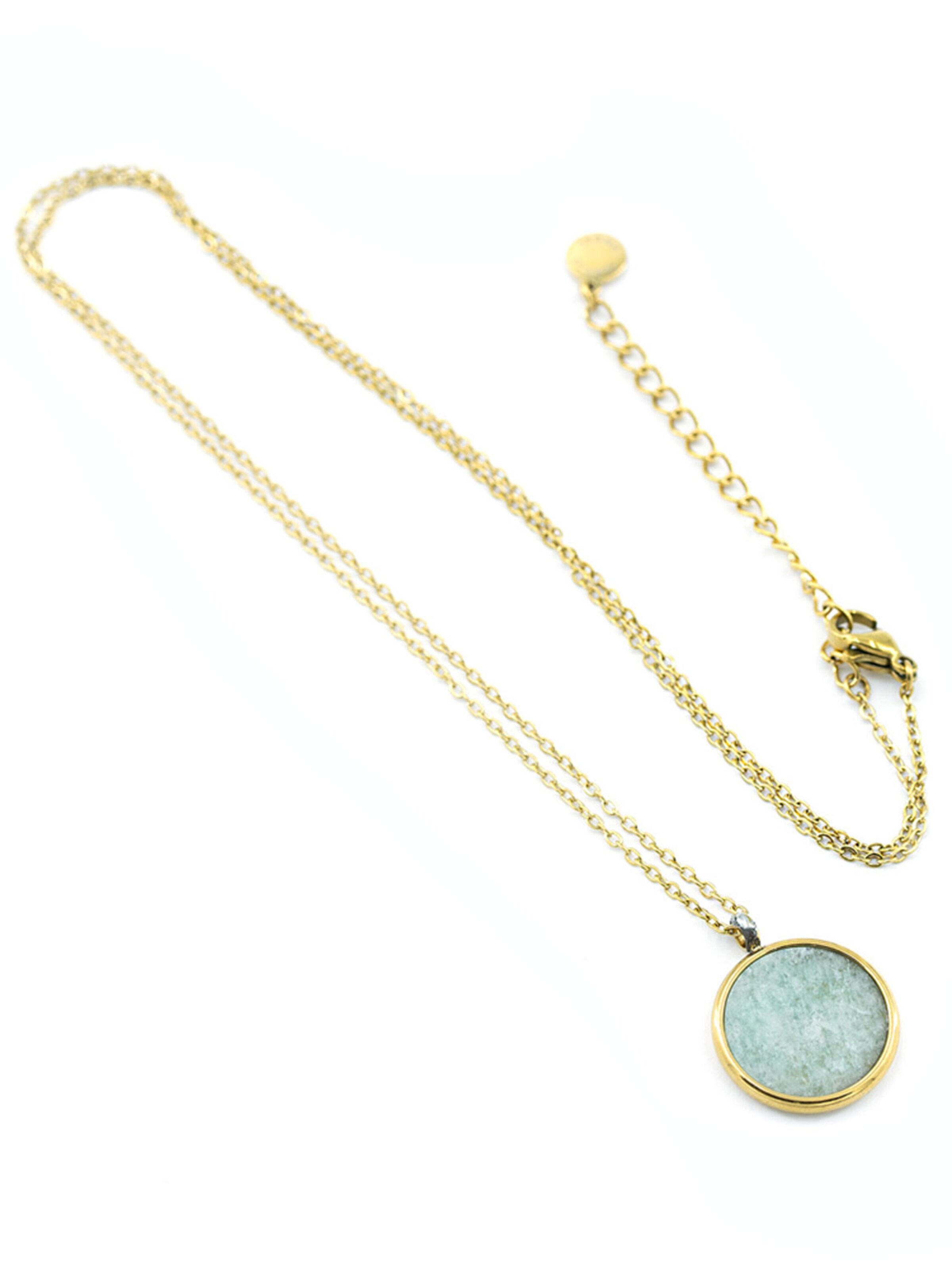 Sergio Engel Kette 'Beach Kette 02 Vergoldete Edelstahlkette mit Natursteinanhänger'‌‌‌‌‌‌ in Grün: Vorderseite