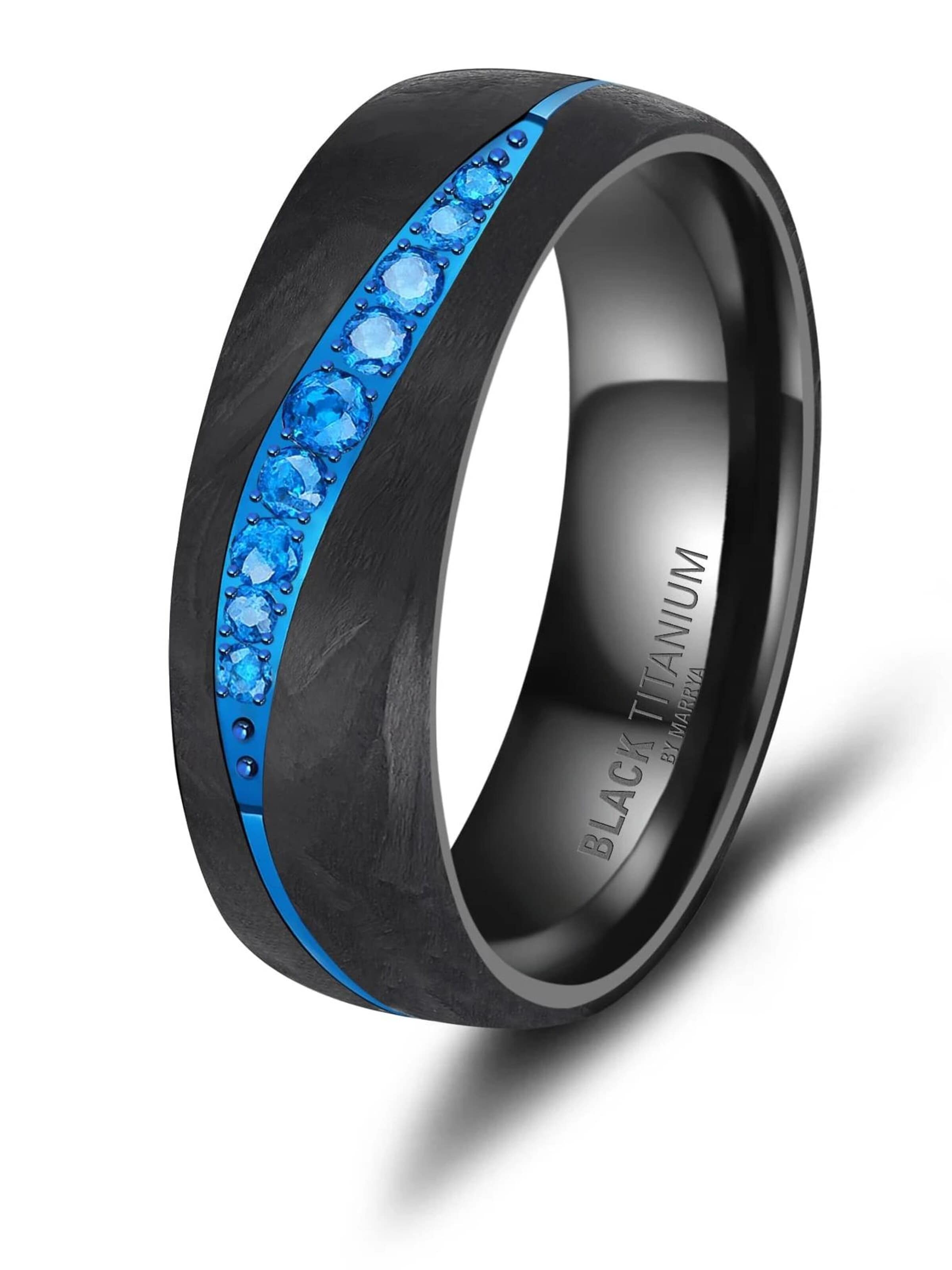 MARRYA Ring 'MARRYA Ehering BT-17 Black Titanium Ocean Blue Edition' in Blue: front