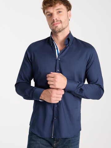 7Camicie - Ajuste estrecho Camisa de negocios 'Roma Iconic Satin Man Shirt White' en azul
