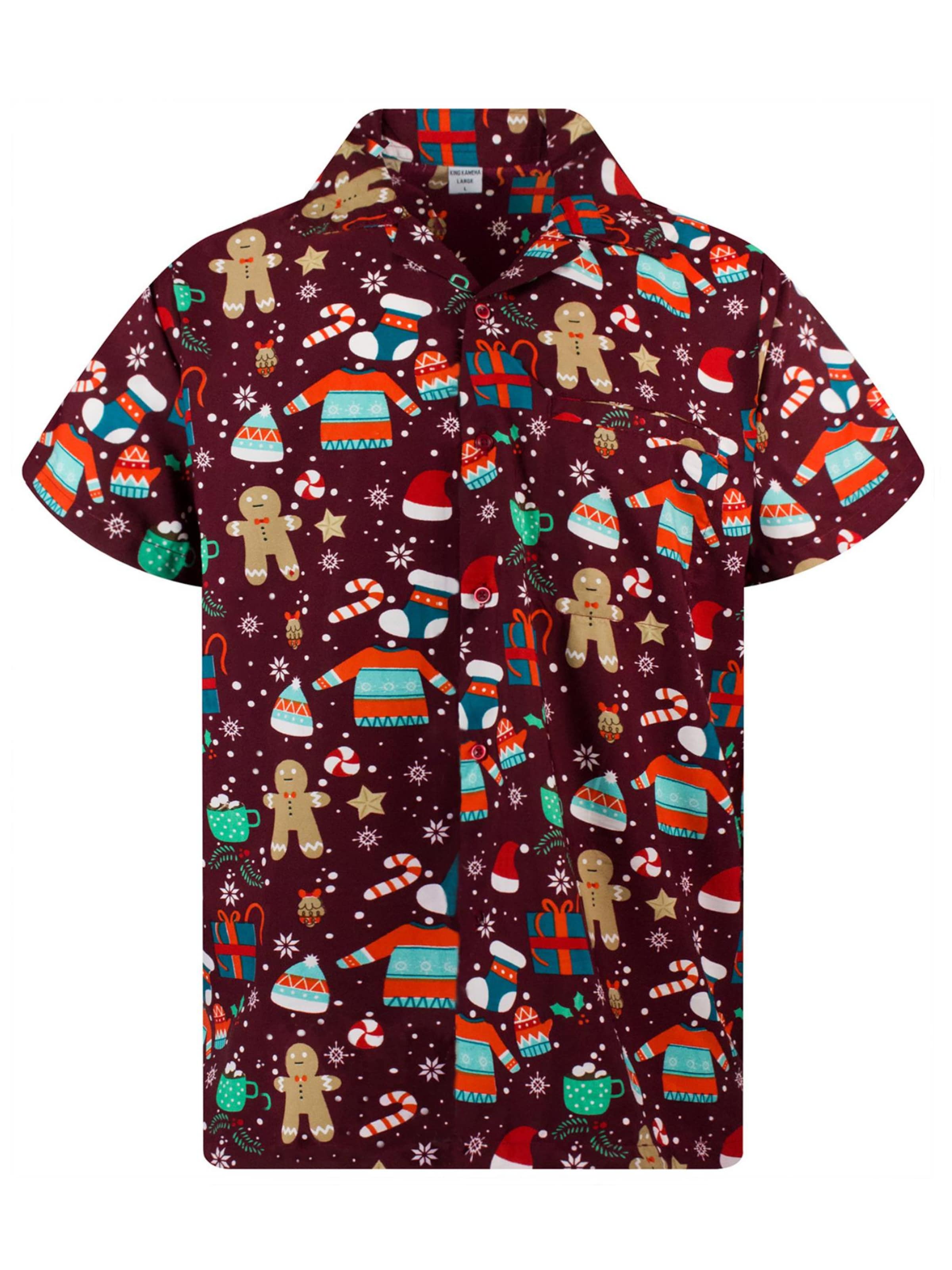 King Kameha Regular fit Button Up Shirt 'Christmas Gingerbread' in Red: front