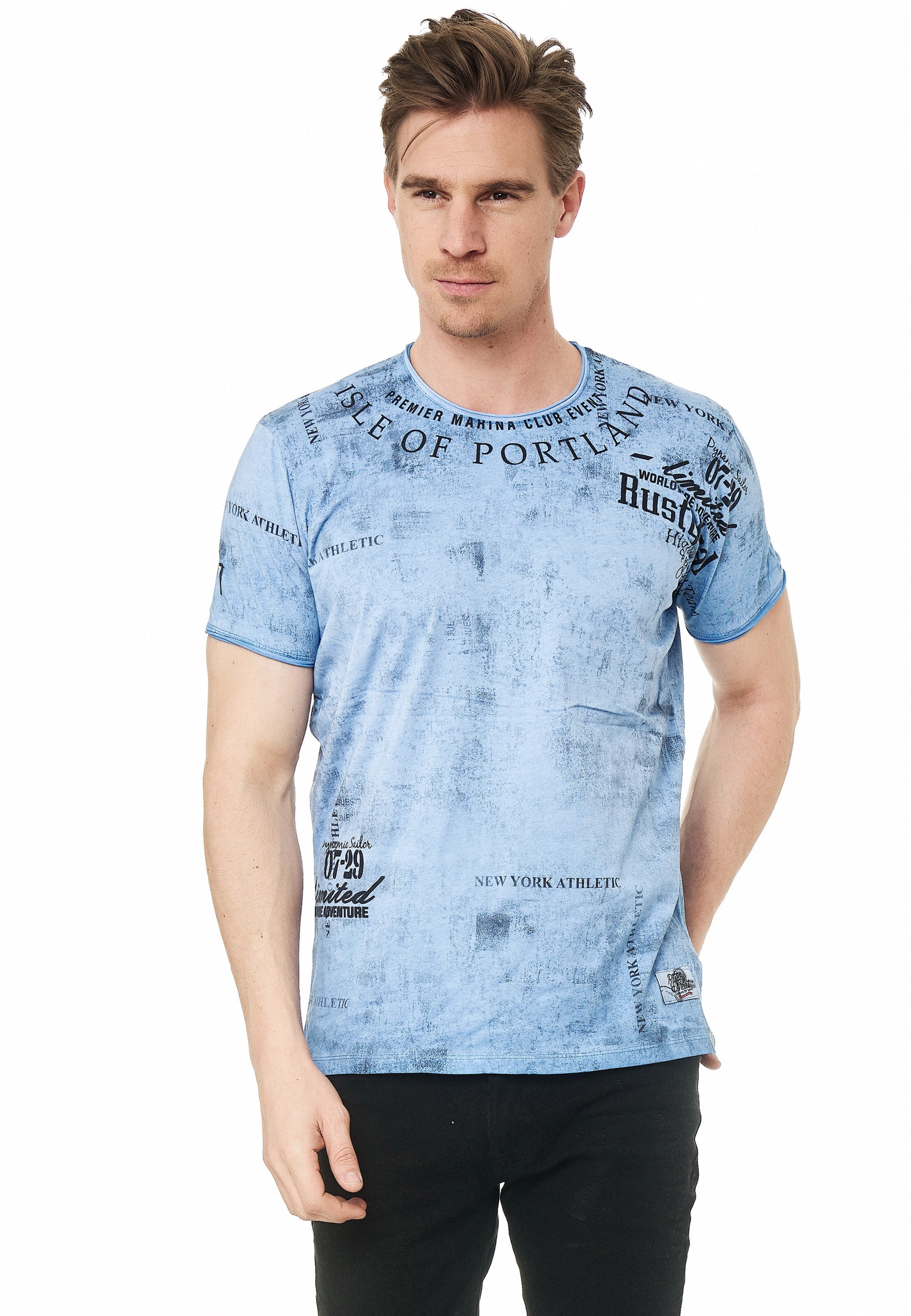 Rusty Neal T-Shirt mit lässigem Print in Blau: Vorderseite