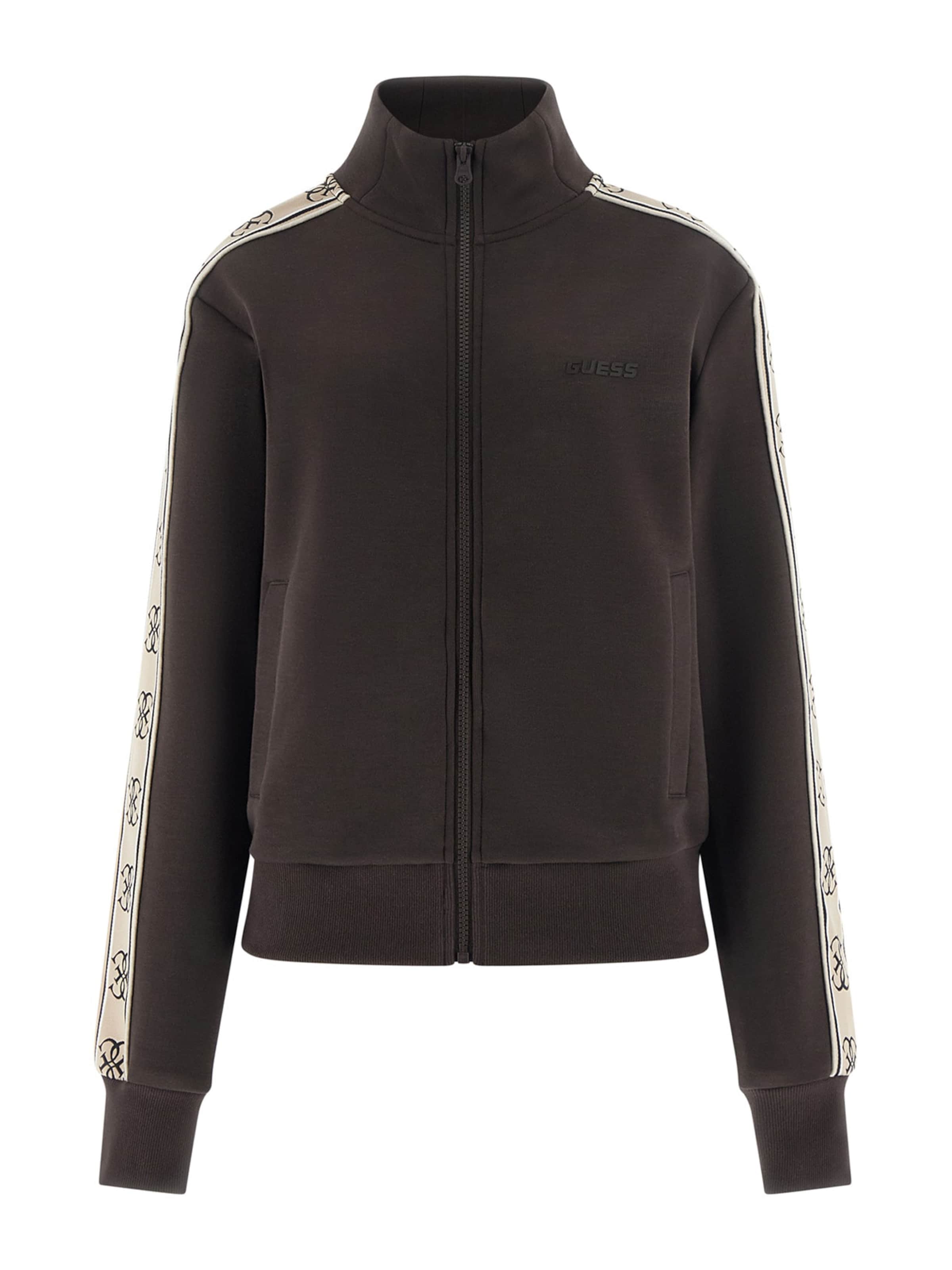 GUESS Athletic Zip-Up Hoodie 'BRITNEY' in Beige / Dark brown / Black / White, Item view
