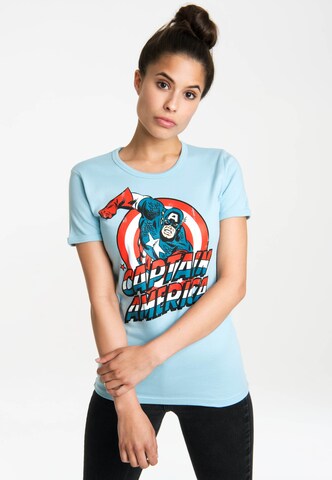 LOGOSHIRT Shirt 'Captain America' in Blauw: voorkant