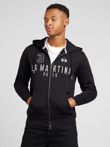 La Martina Zip-Up Hoodie in Black: front