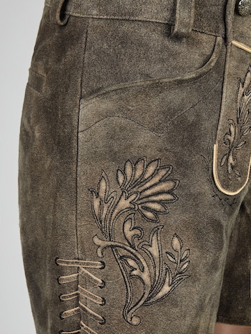 SPIETH & WENSKY Regular Lederhose 'Helga' mit Stickerei in Braun