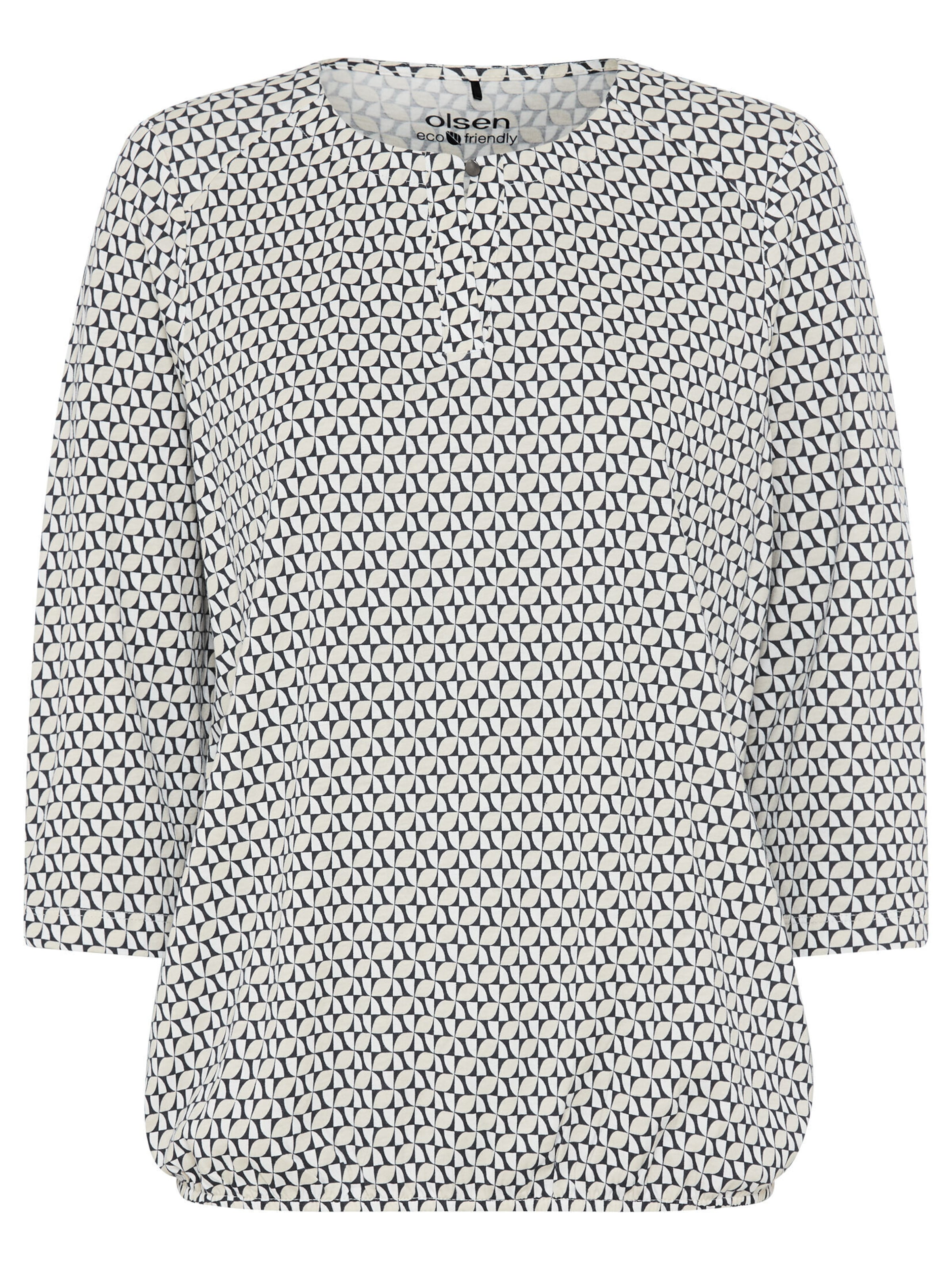 Olsen Shirt mit grafischen Allover-Print in Beige: Vorderseite