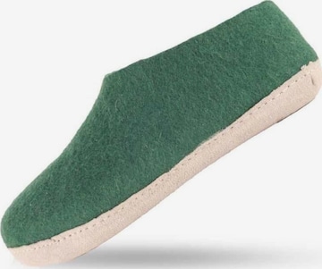 SHUS walk with nature Huisschoenen 'Uldhjemmesko (100% ren uld) - m/sål i skind - Dansk Design fra SHUS' in Groen: voorkant